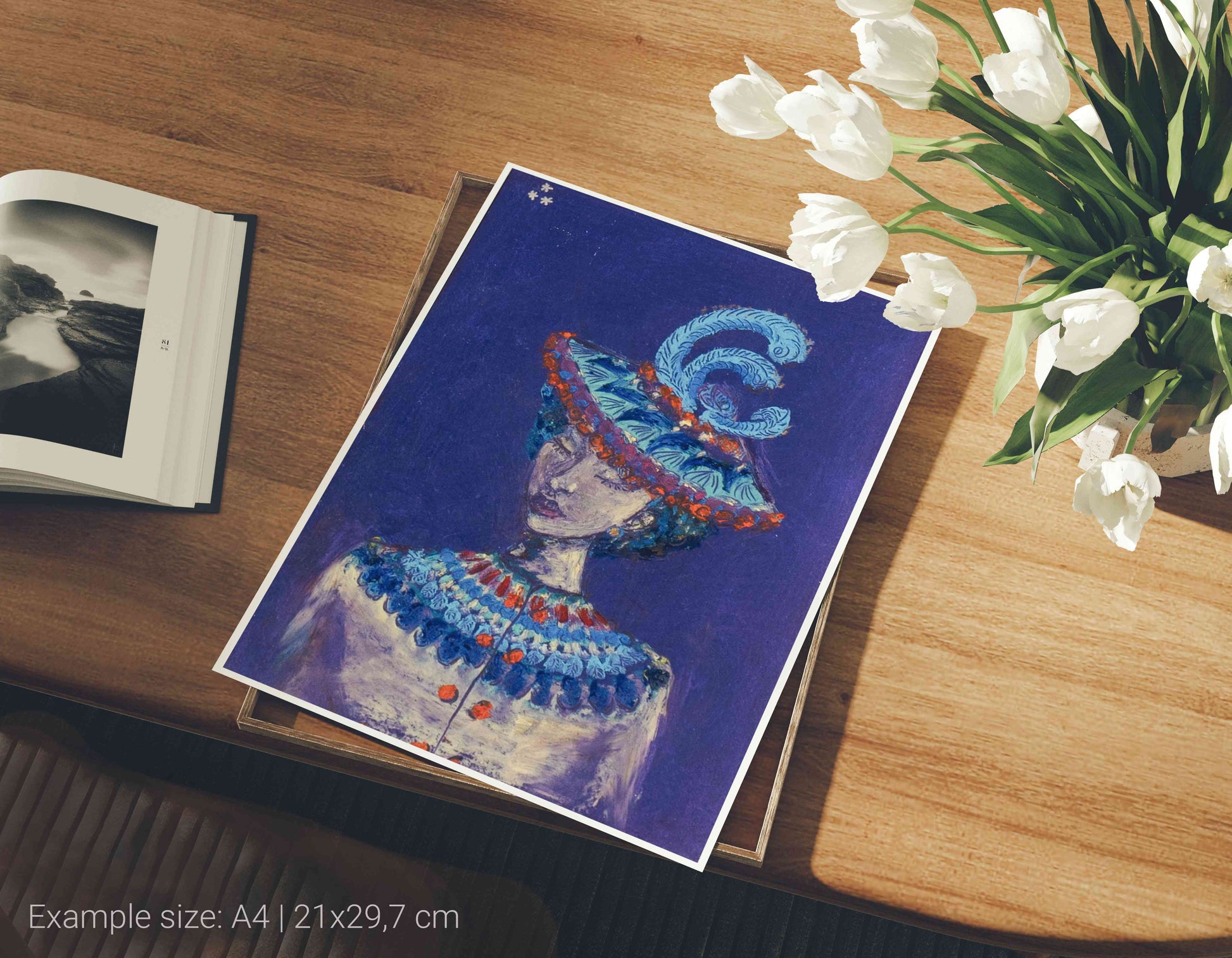 fine art print le chapeau a plumes A4 flat
