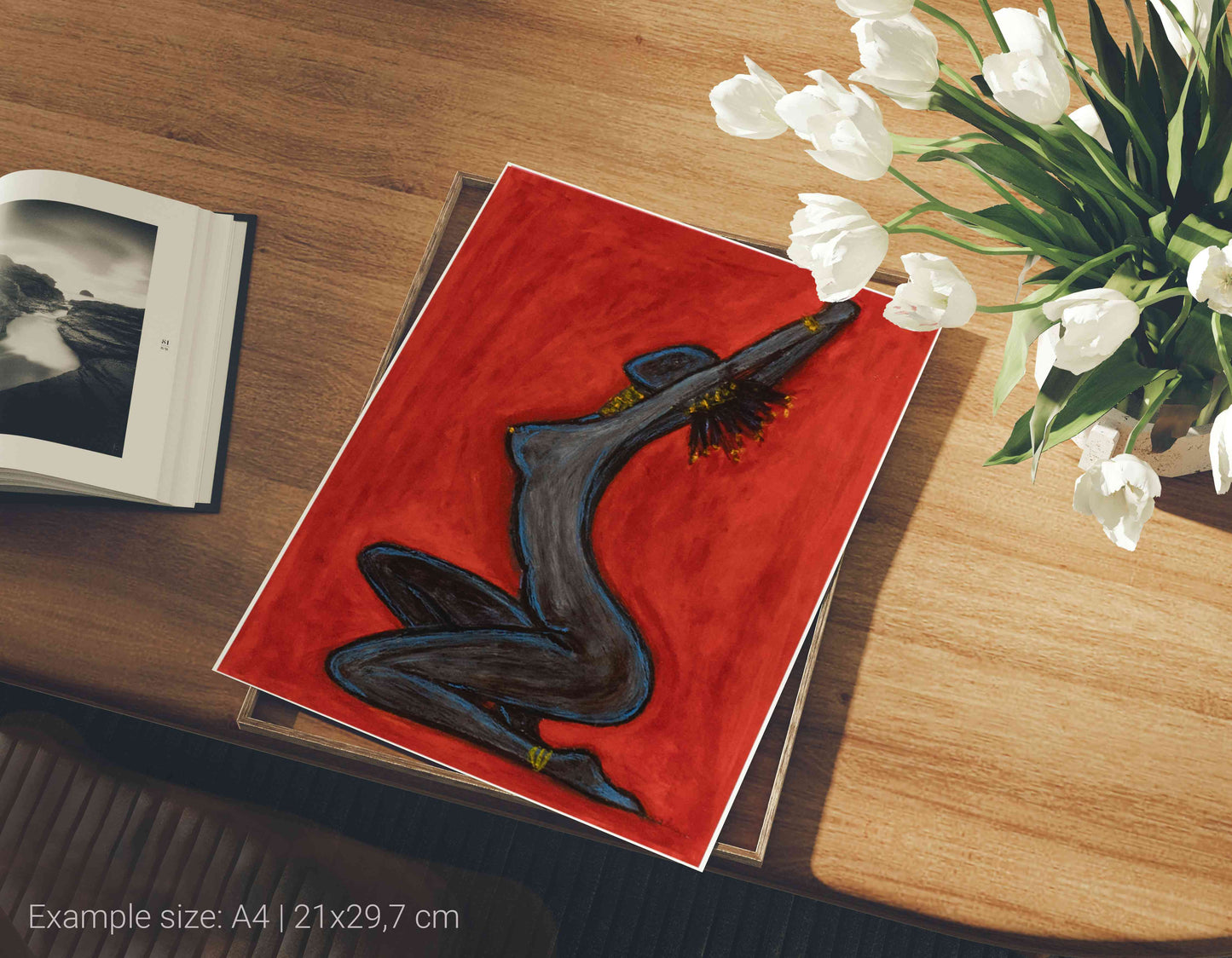 fine art print yoga in red A4 flat