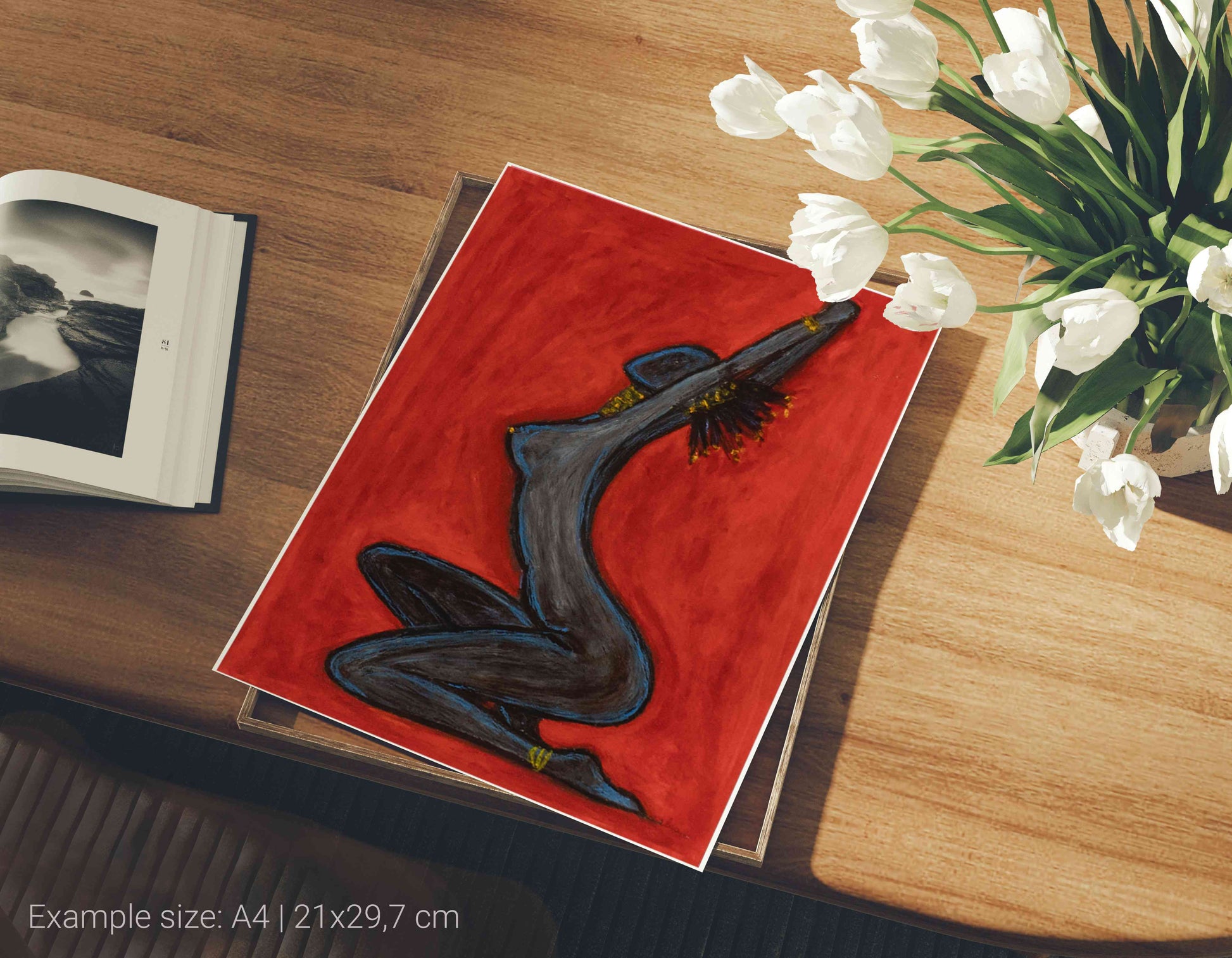 fine art print yoga in red A4 flat